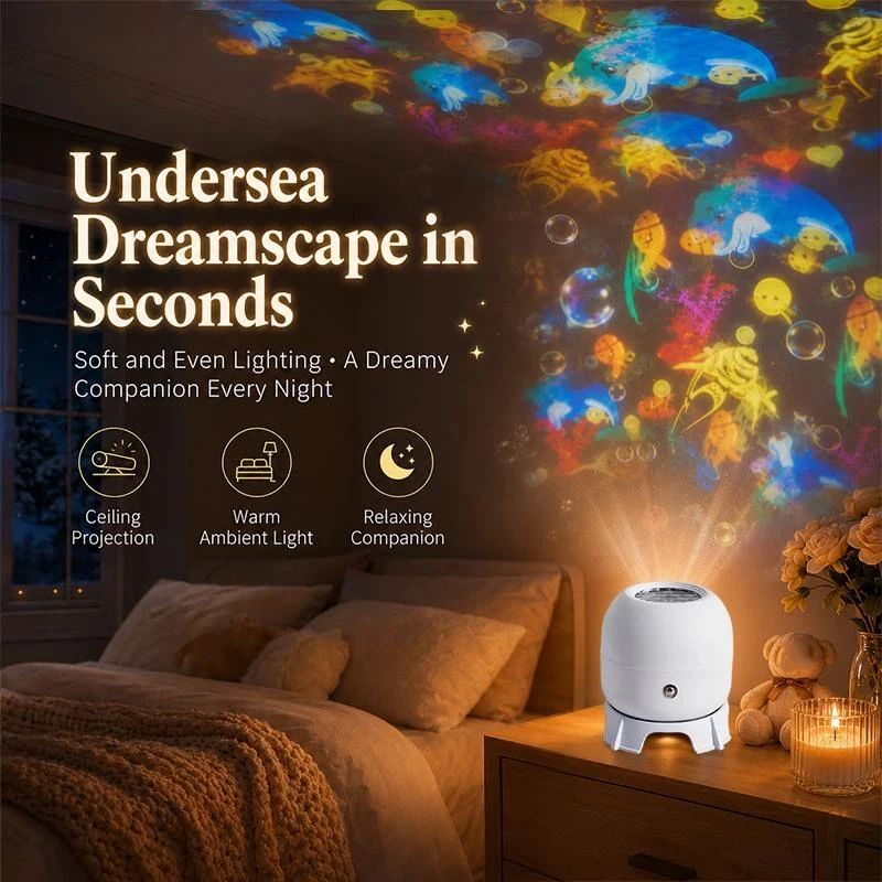 360°Rotating LED Ocean Snowflake Projector Lamp Dynamic Night Light Ambient Decor Lamp For Bedroom Party Room