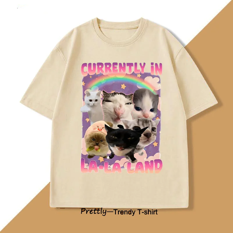 Currently in La-La Land Funny Cat T-Shirt Men Women Cotton Short Sleeve T Shirt Causal Cute Cats Tshirt Breathable Loose Clothes