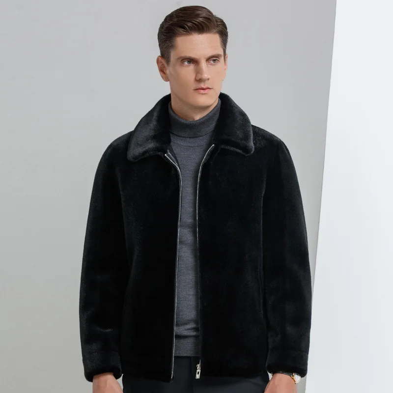 

Autumn New Men Thick Imitation Mink Jacket Winte Fur Coat Middle-aged Male Casual Lapel Short Streetwear Oversized Outerwear