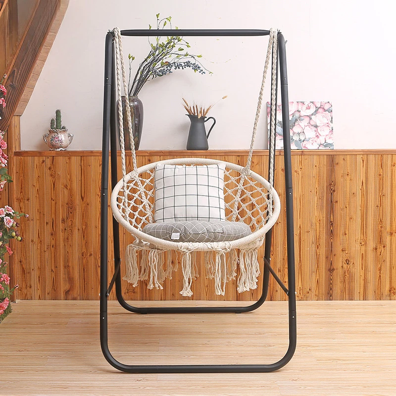 Hammock Chair Seat Beach Hammock with Stand 100kg Metal Swing Hanging Chair Outdoor Indoor Frame Chair Stand Home Garden