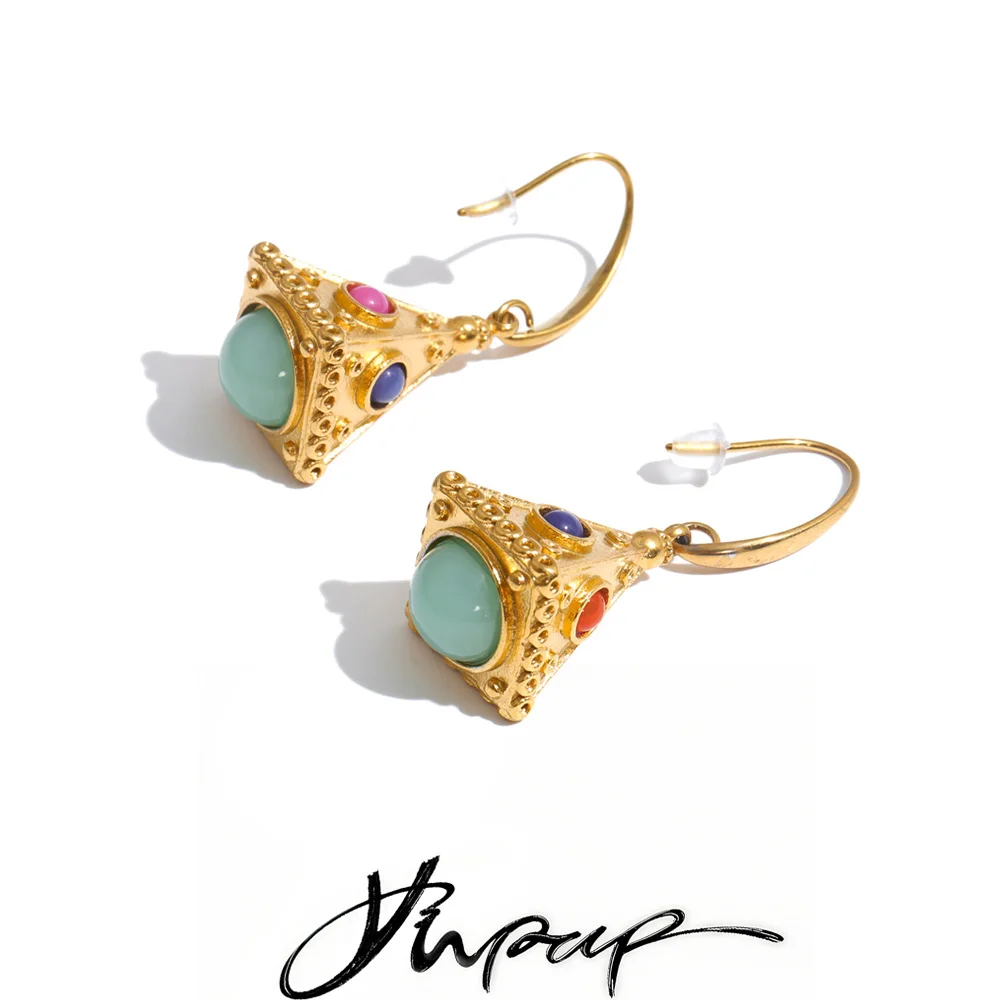 Yhpup Stainless Steel Triangle Resin Drop Earrings Hypoallergenic Metal Gold Color French Trendy Jewelry Gift