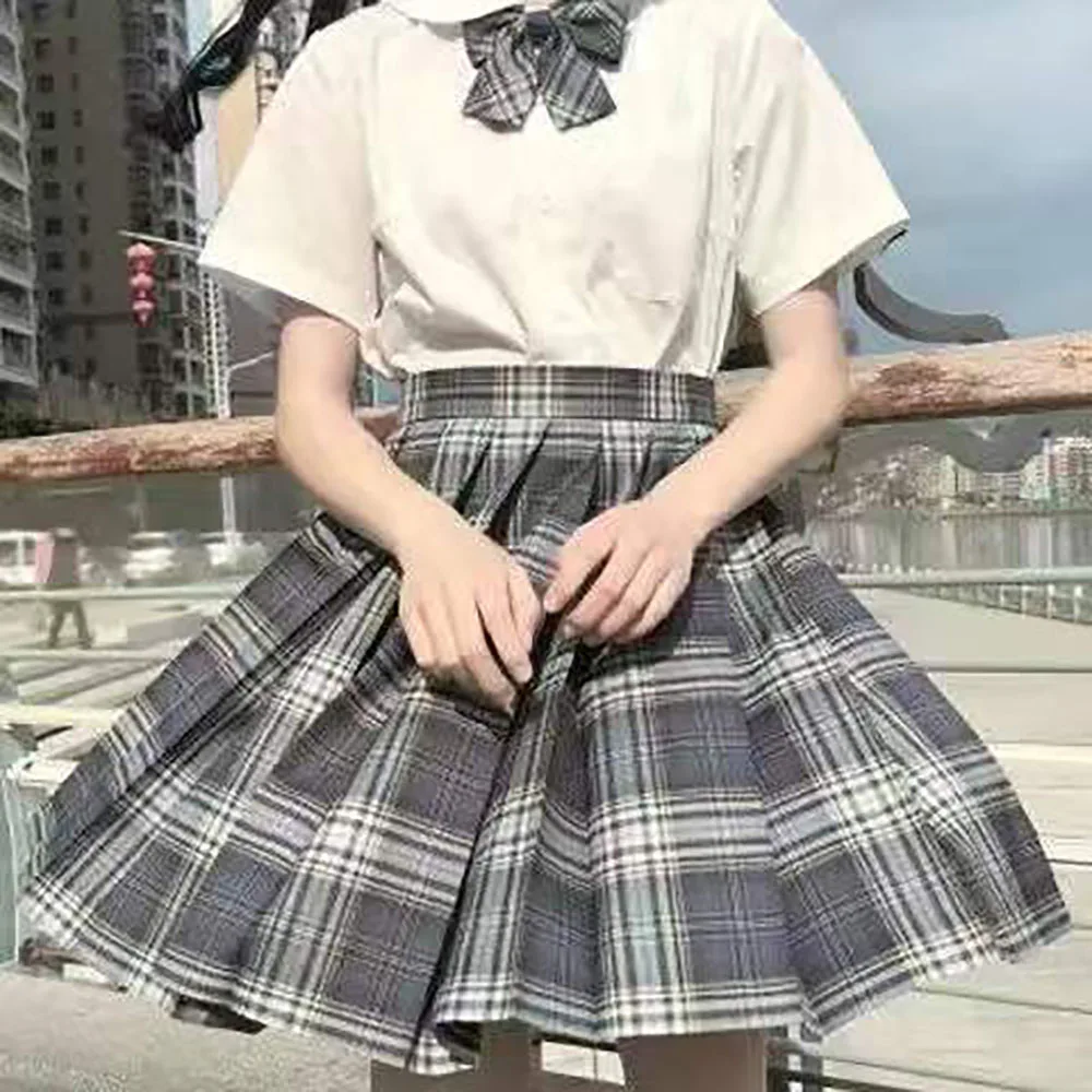 Harajuku preppy estilo doce kawaii plissado saia xadrez coreano jk uniforme de cintura alta mini saias a-line uniforme escolar feminino