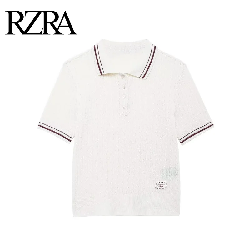 

RZRA2024 Autumn and Winter New Knitted Sweater Original Women's Casual Ribbed Eight-Ply Short Sleeve Lapel POLO Shirt