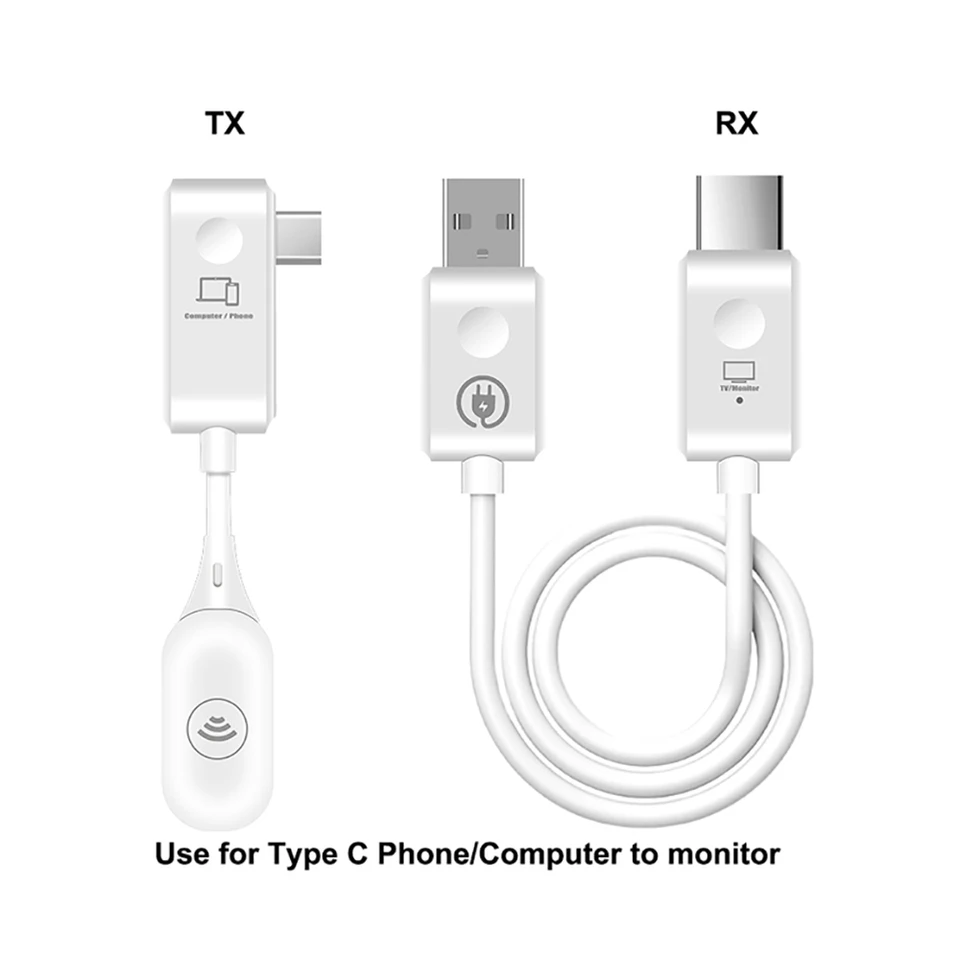 Type-C To 1080P HD Display Adapter 30M Wireless Transmitter and Receiver for Thunderbolt4/3 Laptop Phone HDTV Monitor Projector