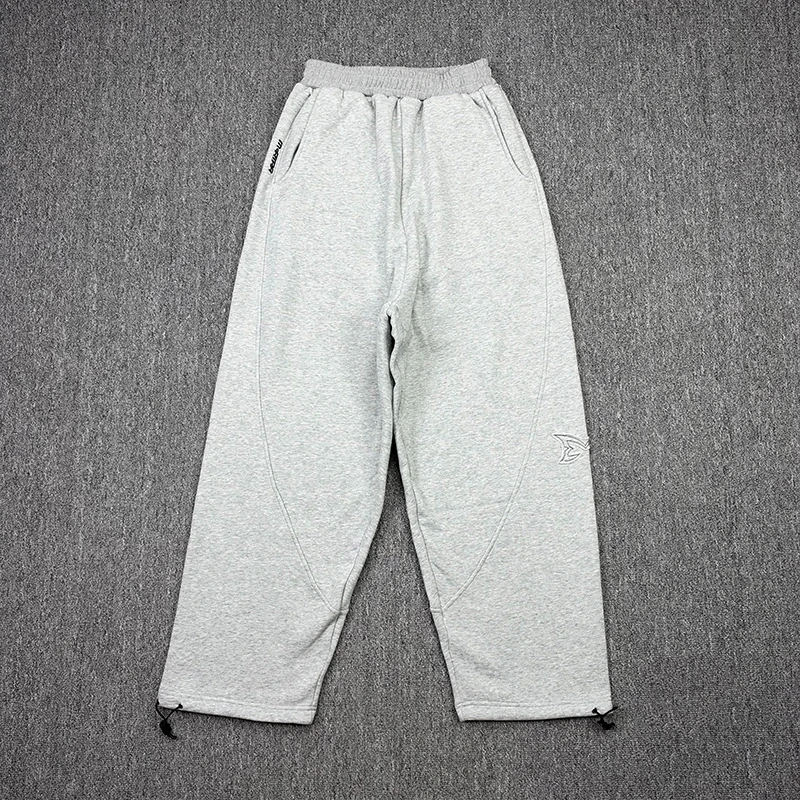 Mertre Heather Grey Curved Seam Sweatpants Men Side Small Text Print Casual Sweat Pants
