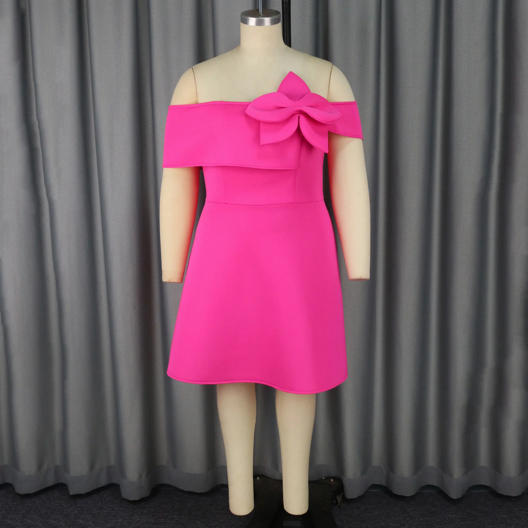 Elegant Dresses for Woman Rose Off the Shoulder Short Sleeve Ruffles High Waisted A Line Knee Length Luxury High Quality Dress