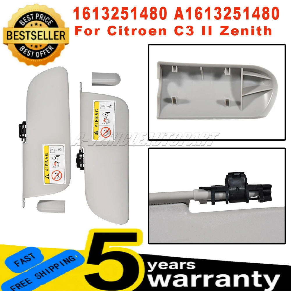 

A1613251480 For Citroen C3 II Zenith 2009-2016 1Pair New Sun visor sunshade kit L+R 1613251480 Easy Installation Car Accessories