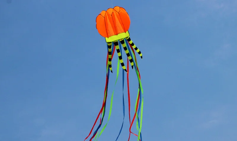 4-colors 3D Jellyfish Kite 7M Colorful Long Tail Ribbon Soft Kite Easy To Fly, Tear Resistant Outdoor Sports Flying Toy