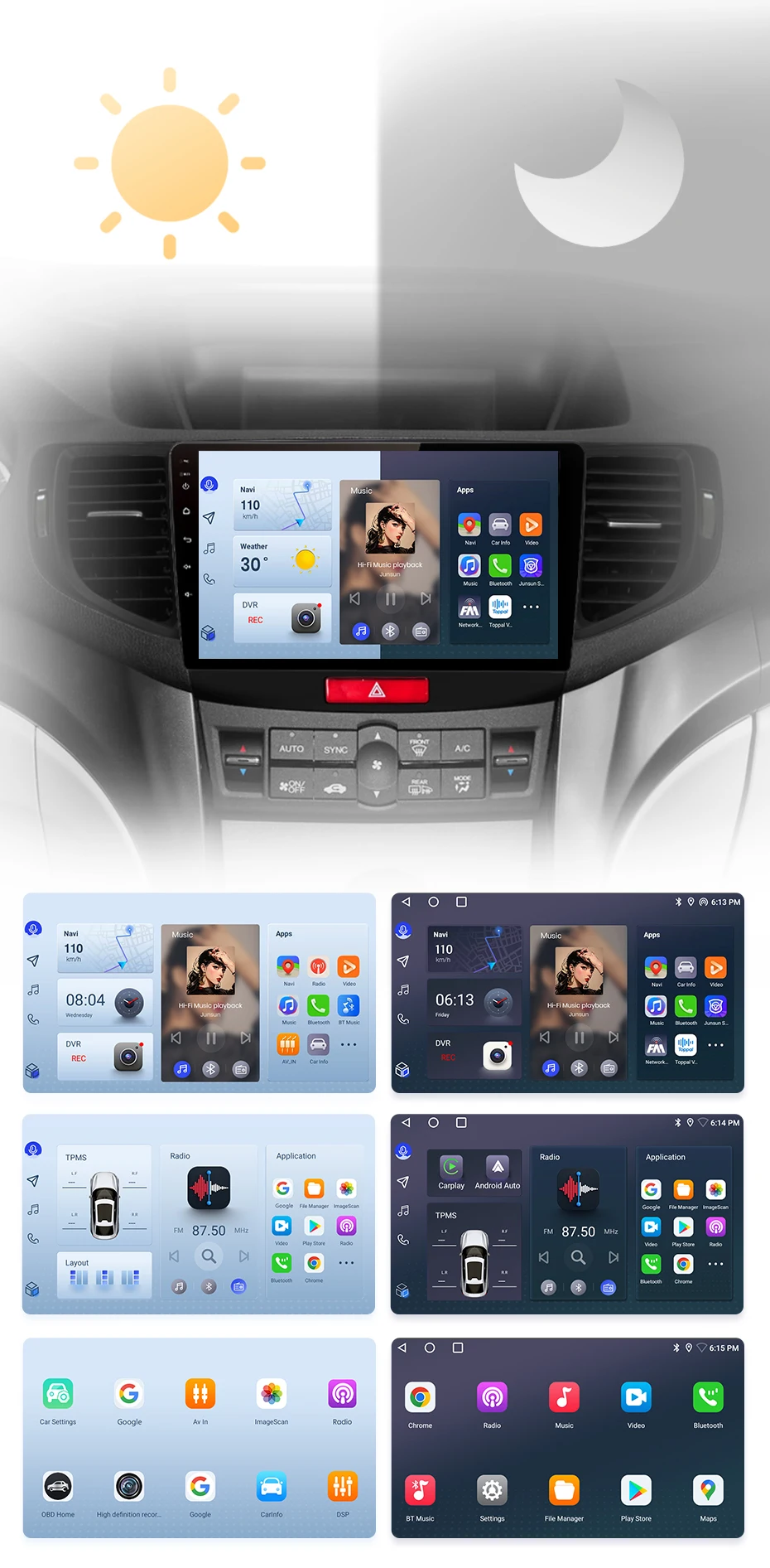Junsun Kabelloses Carplay Android Auto Autoradio für Honda Accord 8 2008-2012 GPS Intelligente Systeme Stereo Multimedia Autoradio – Detail 7