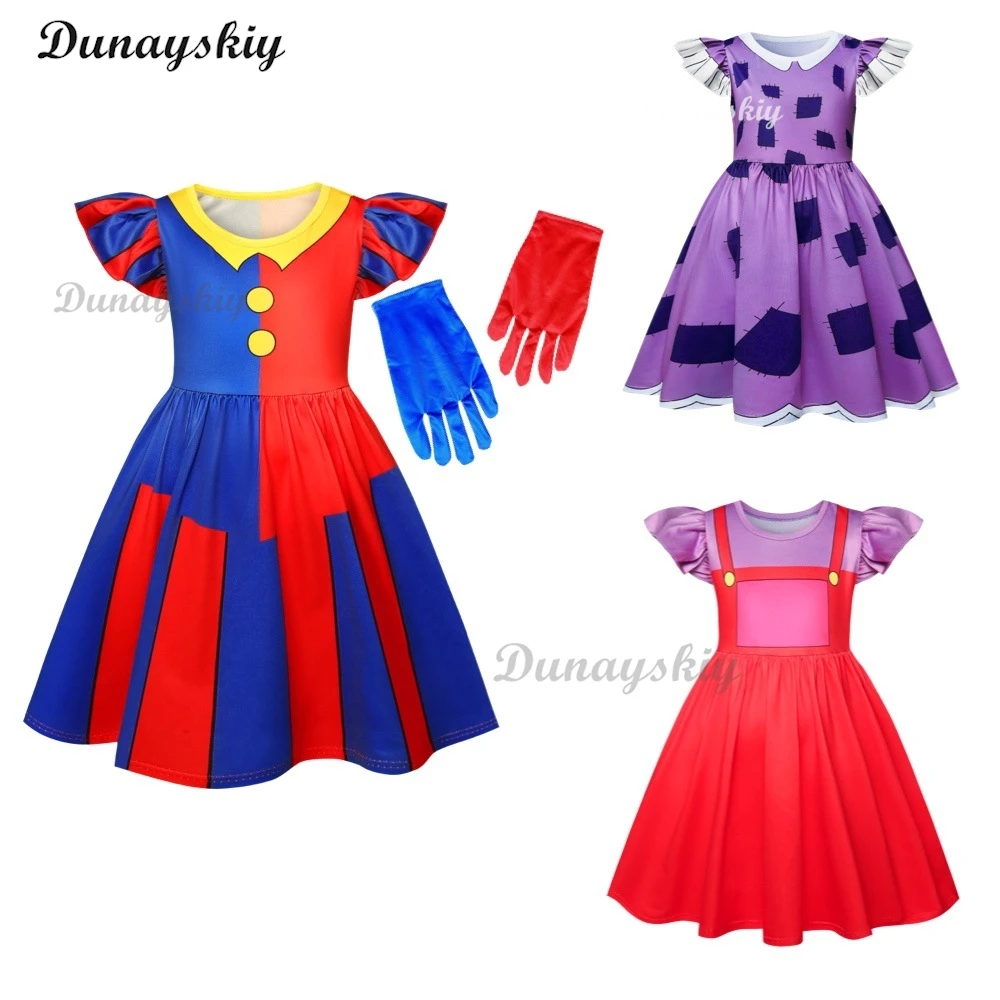 2024 Anime Pomni The Amazing Digital Circus Cosplay Costume Children Jumpsuit Halloween Suit Purim Kids Costume Cartoon Cos