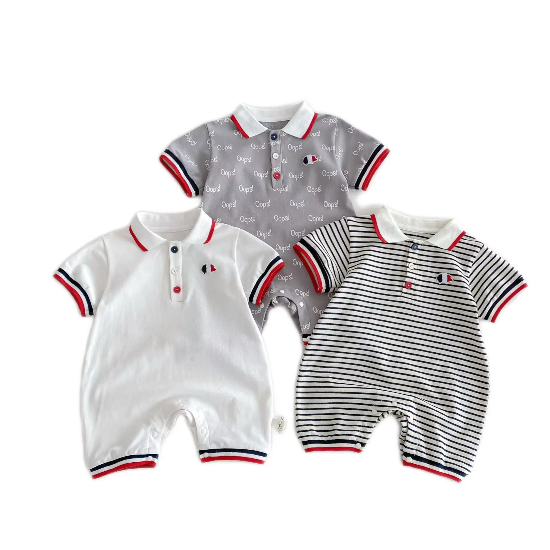 

2025 New Infant Baby Boy Summer Clothes Korean Style Gentlemen Thin Cotton Romper Short Sleeve Bodysuit Outfit for Crawling