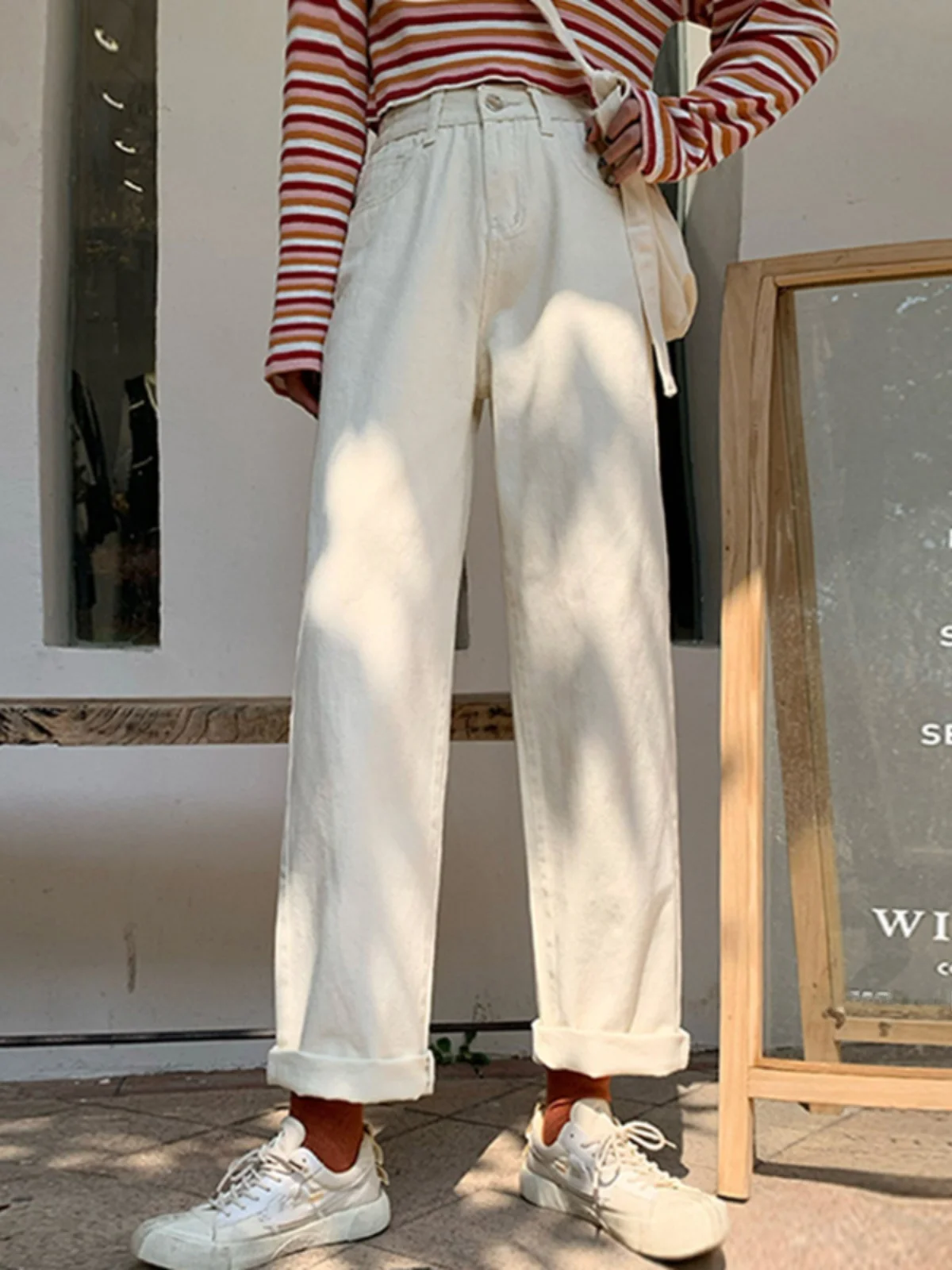 

High Waist Straight Leg Jeans Women's Loose Fit Versatile plus Size White Denim Pants Spring 2026 Slimming Effect