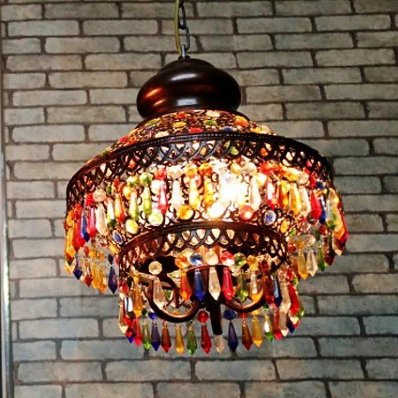 

Southeast Asia Thai-Style Colored Crystal Bar Table Lamp Bohemian LED Hotel Restaurant Bedroom Corridor Aisle Pendant Lights e27