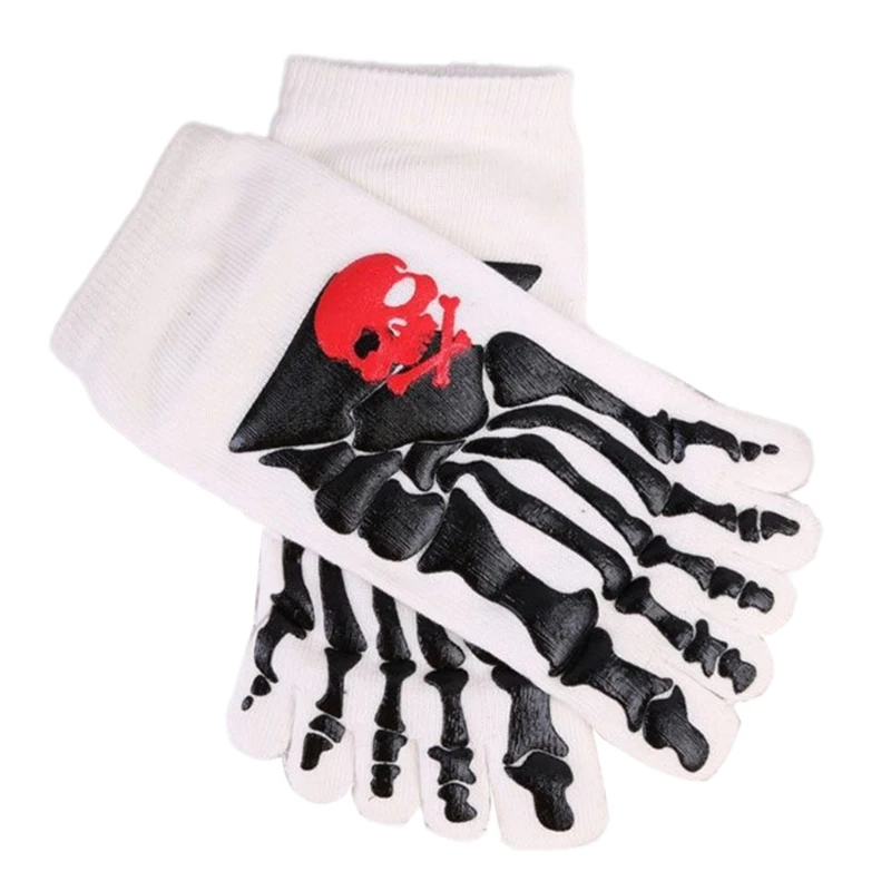 Terror Skeleton Toe Bone Printed Socks for Mens Personality Short Socks