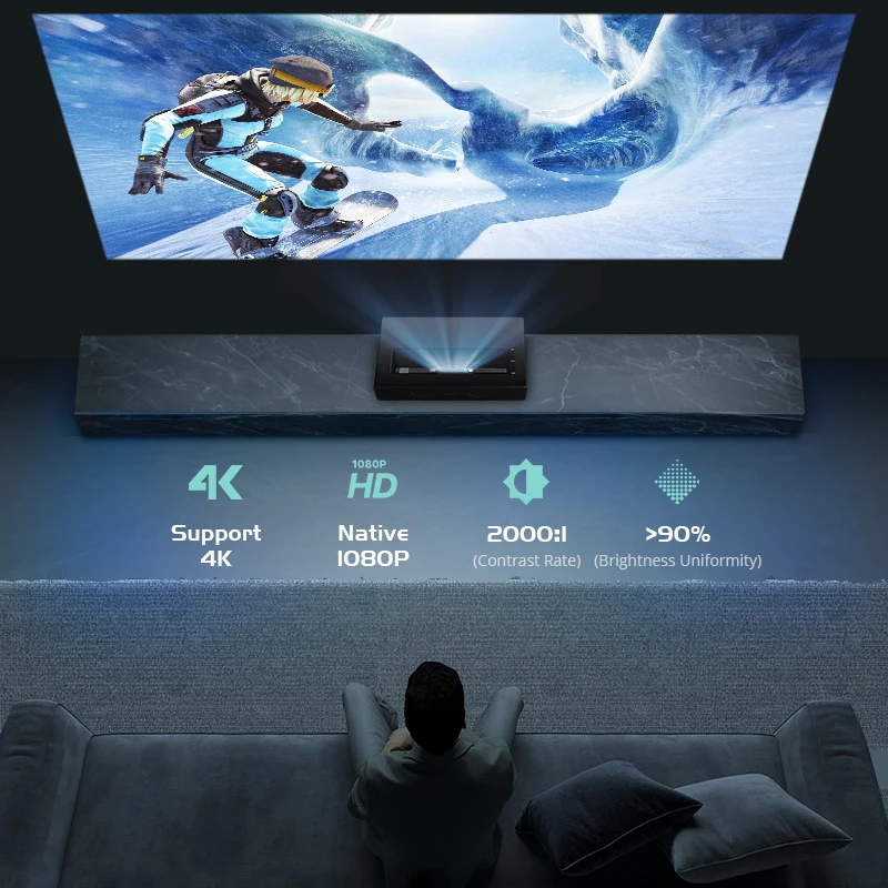 Picture 3: Full HD1080P Laser DLP UST Proyector Support 4K 1100ANSI Android11 Home Video Ultra Short Throw Projector BT5.2&WIFI6 Auto Focus