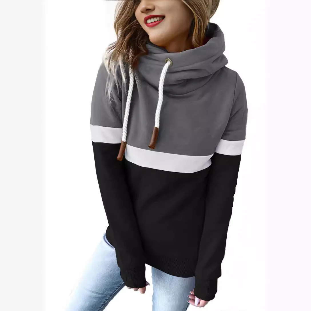 Y2K Women Hoodie Long Sleeve Casual Hoodies Pullovers Sweatshirts female Top Tricolor personality high collar hooded Sweatshirt