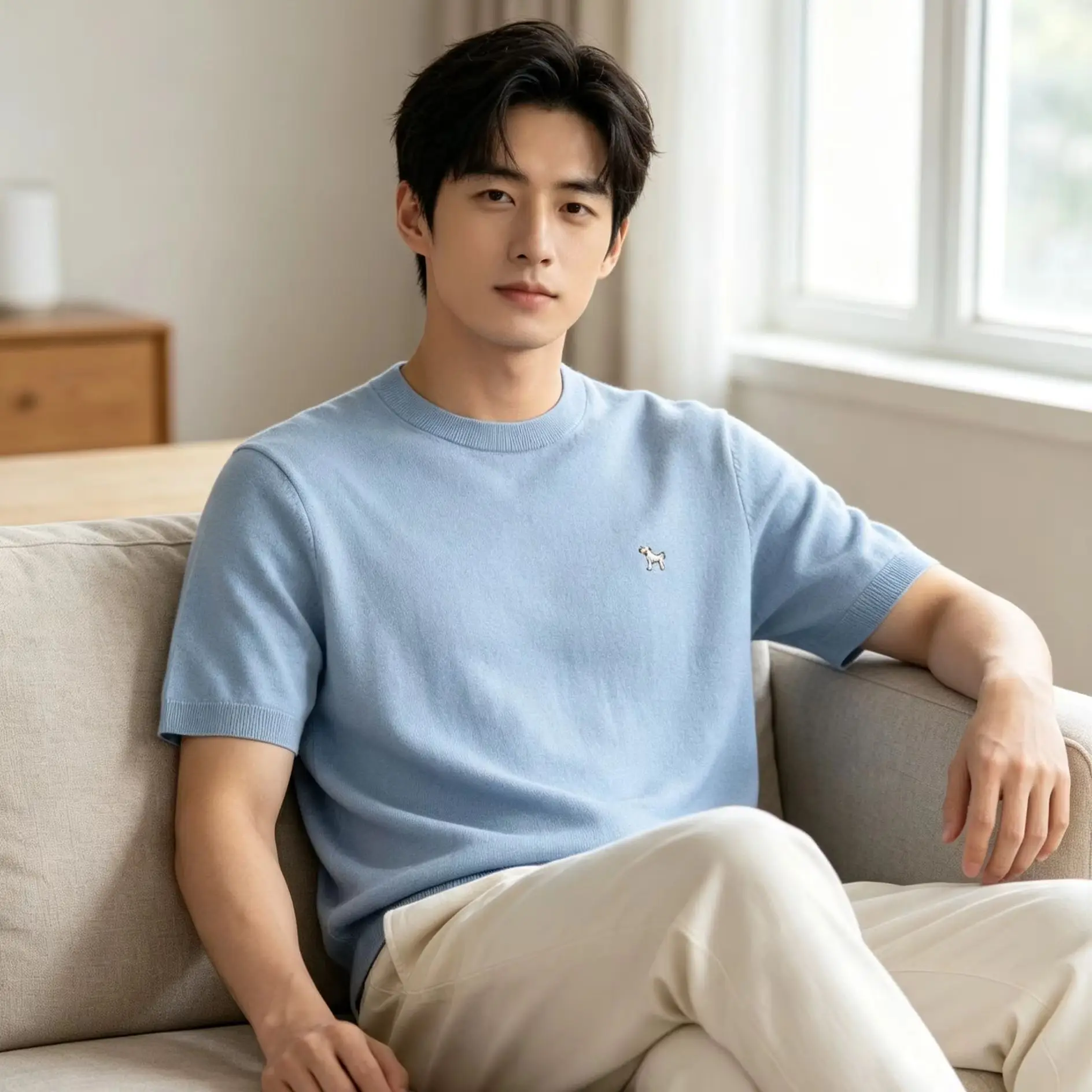 100% cashmere short sleeve T-shirt men's casual fashion men's shirt