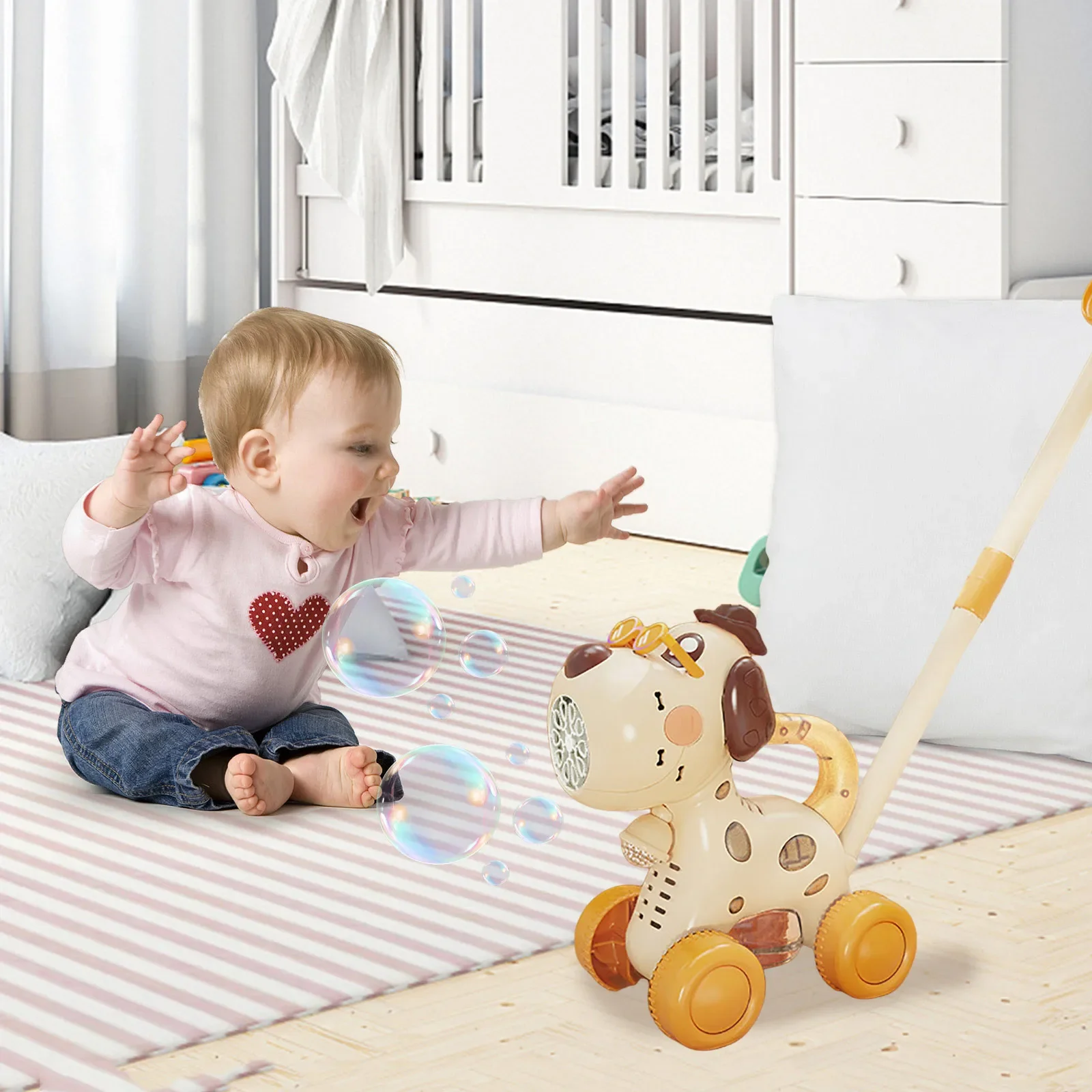 Carro eléctrico de burbujas para animales, máquina sopladora de burbujas de jabón automática de mano 2 en 1, carrito para niños pequeños con música, juguete para exteriores, regalo de fiesta