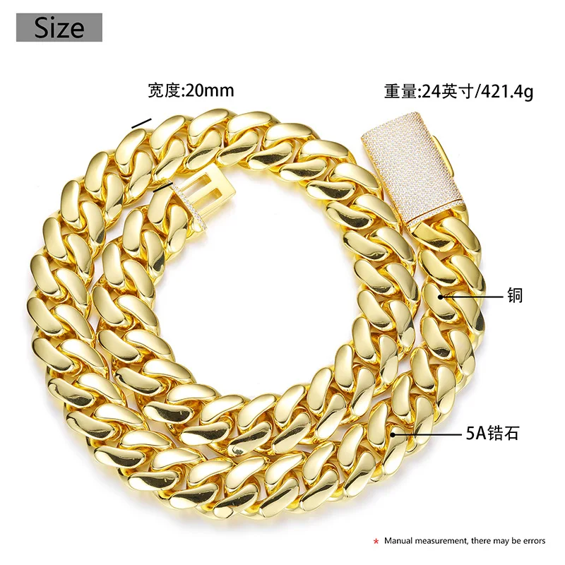 12-20mm wide Hip Hop Bling Iced Out Round Cuban Miami Link Chain Necklaces for Men Rapper Jewelry Gold Silver Color