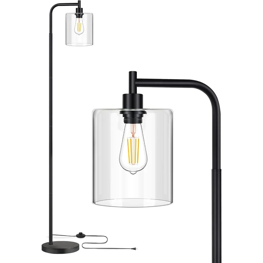 

Industrial Floor Lamp, Modern Standing Lamp Hanging Clear Glass Lampshade, Living Room Bedroom Classic Reading
