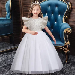Dress For Kids Girl Flying Sleeve Long Mesh Skirt Vestidos Flowers Girls Dress Children's Birthday Party Costume Infant Dress