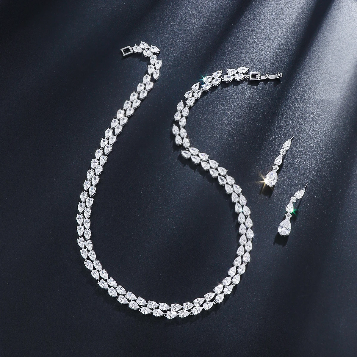 WEIMANJINGDIAN Brand New Arrival Brilliant Teardrop Cubic Zirconia CZ Tennis Necklace and Earring Wedding Prom Jewelry Set