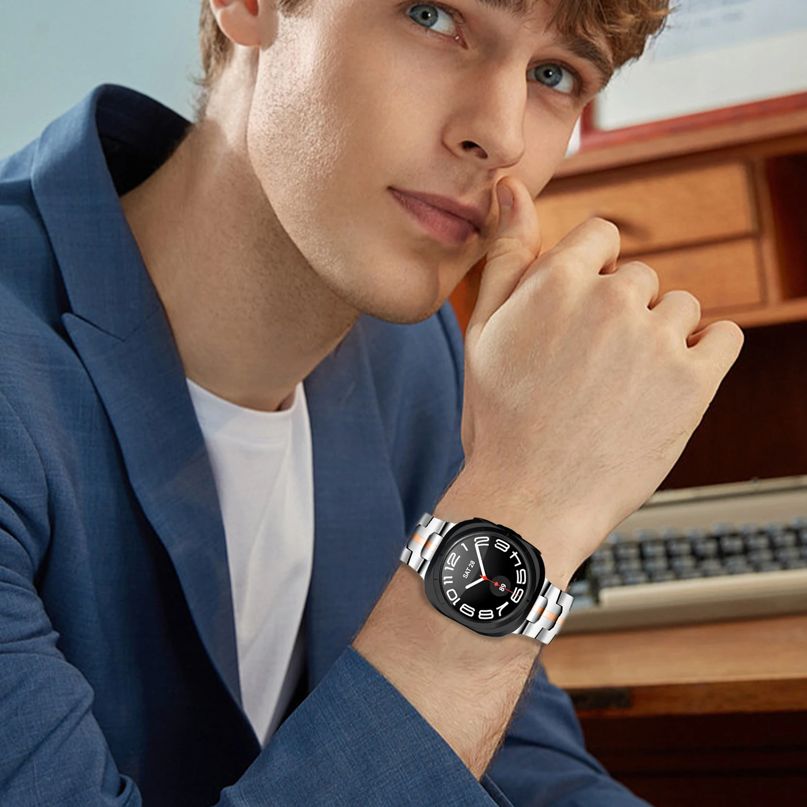 สายสแตนเลสสตีลสำหรับ Samsung Galaxy Watch 7 ultra 47mm สายรัดข้อมือแบบบูรณาการ Iron-Man สำหรับนาฬิกา7 ultra watchband