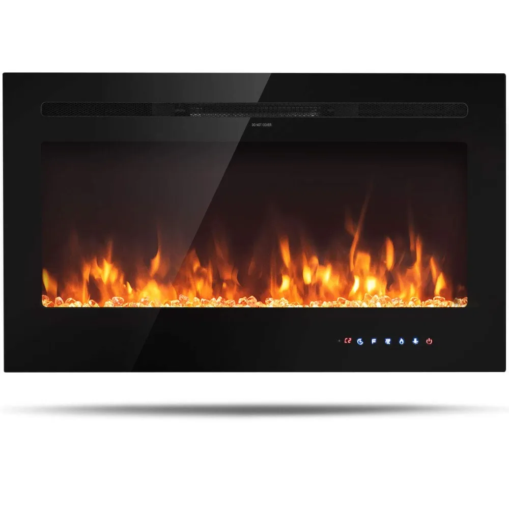 36 inches Electric Fireplace with Thermostat, in-Wall Recessed and Wall Mounted 1500 W Faux Fireplace, Touch Screen Control