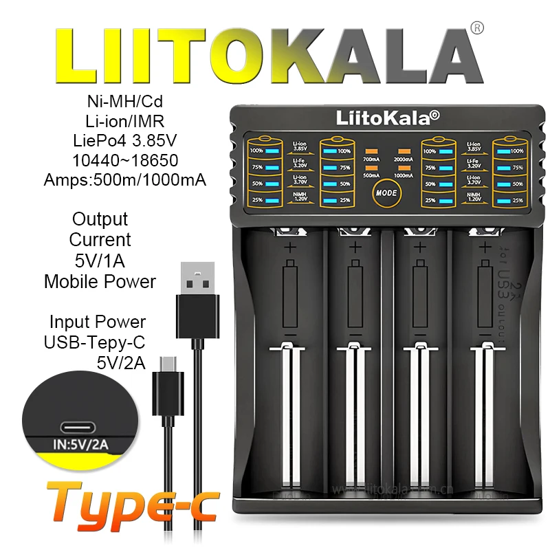 LiitoKala Lii 402 LED-Batterieladegerät mit automatischer Erkennung und Überladeschutz für 18650 26650 AA AAA wiederaufladbare Batterien