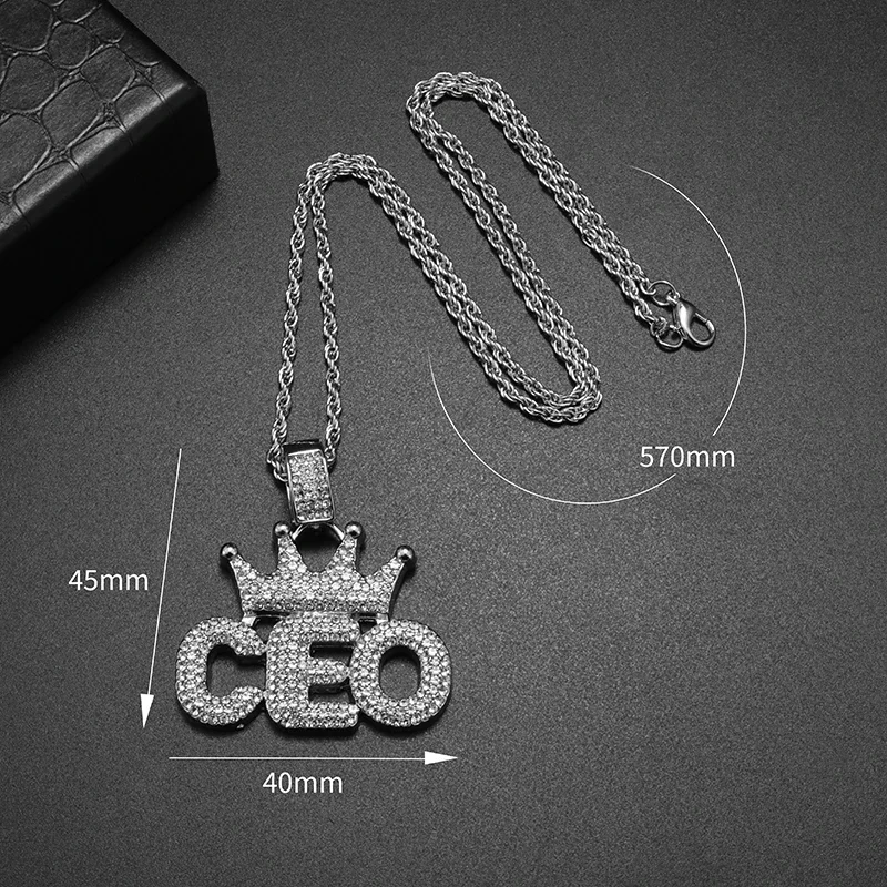 Letter Iced Out Chains Pendant Necklace Ceo Ice Rhinestone Pave Rhinestones Hip Hop Rap Rock Charm Jewelry for Men and Women