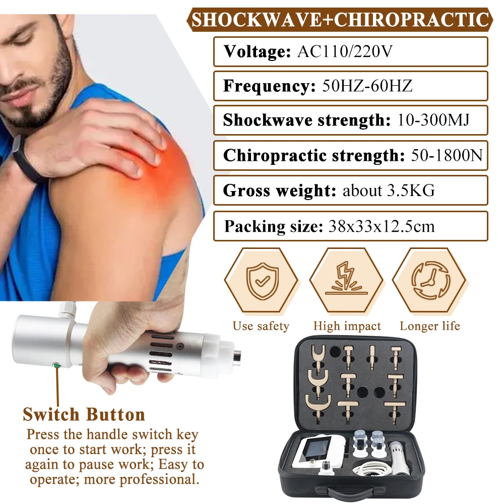 衝撃波治療器 300MJ ED治療 首・腰痛緩和 マッサージ カイロプラクティックガン 2025年 ホットセール 2 in 1 マッサージャー