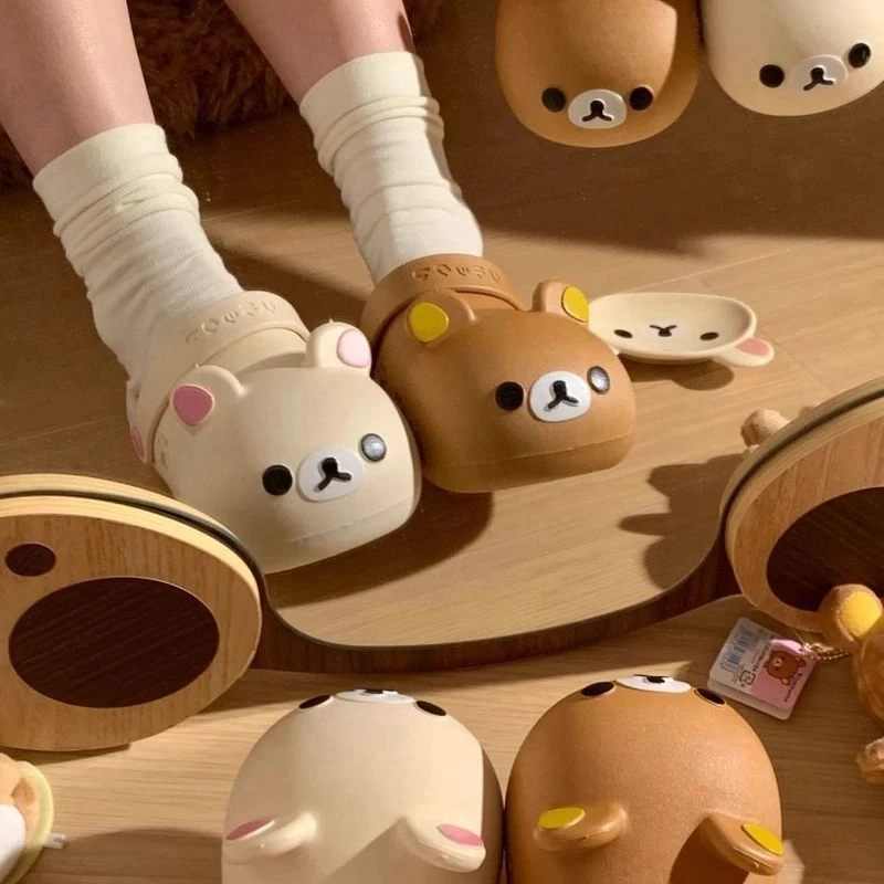 

Мультяшные сандалии Rilakkuma: милые пляжные туфли с медведем из ПВХ, нескользящие, с защитой от запаха, для девочек, летний подарок