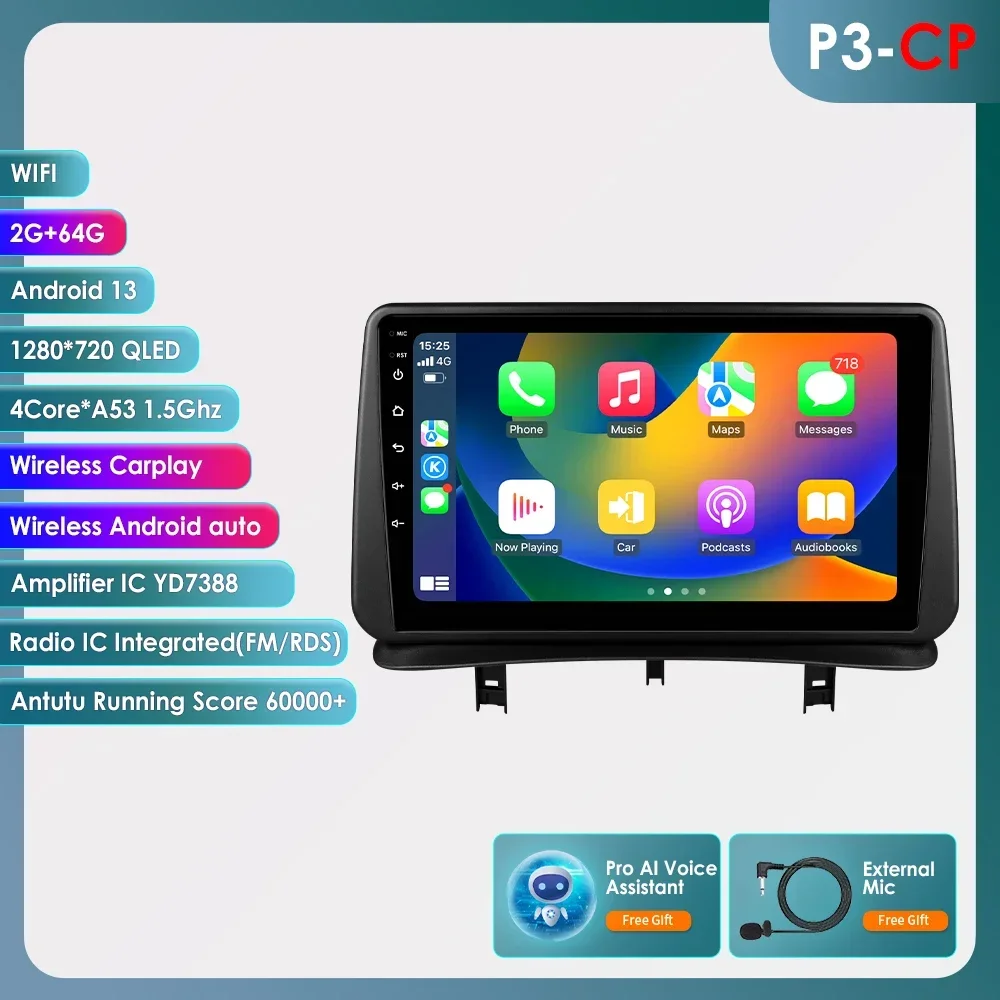 Hizpo 9 ''7862 Intelligent Scherm Carplay 4G 2Din Android 14 Autoradio voor Renault CLIO 3 2005-2014 Multimedia Video Player WIFI
