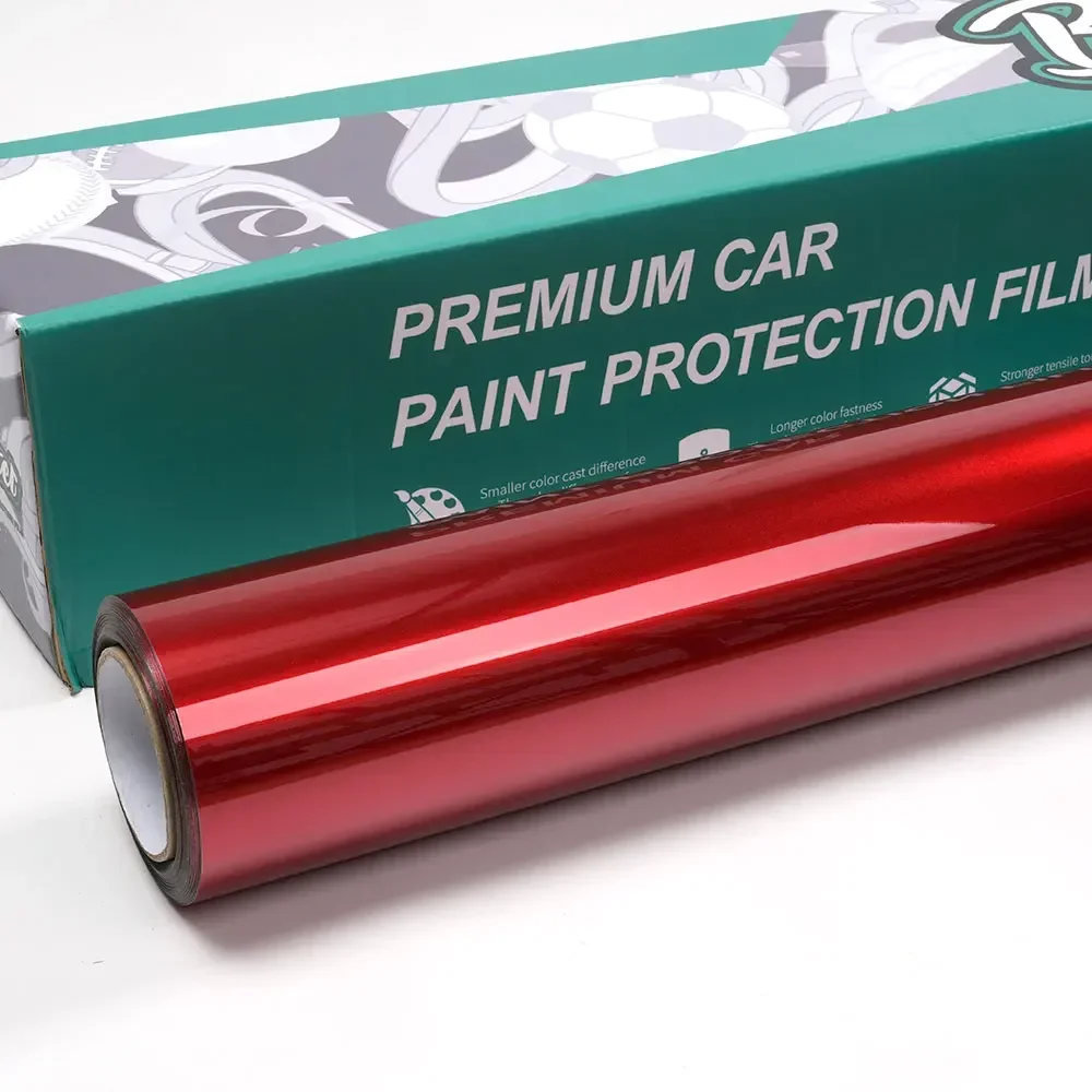 2025年高品質1.52×17m気泡なし伸縮性アベンチュリンレッドラップステッカー車両ラッピングフィルム