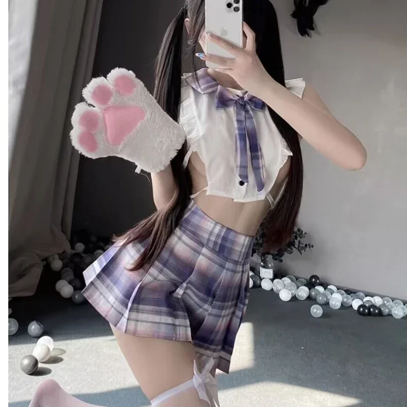 Women Sexy Student Sailor Cosplay Costumes Erotic Split See Through Lingerie Dress Underwear Set Japanese School Girl JK Uniform