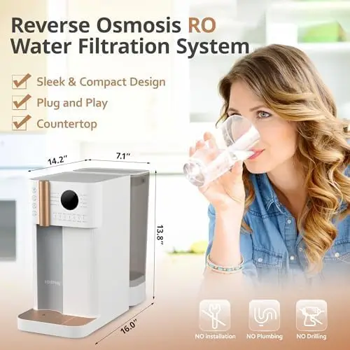 Countertop Reverse Osmosis Water Filter System Counter RO Filtration Portable Water Purifier Reduce PFAS&PFOA&PFOS