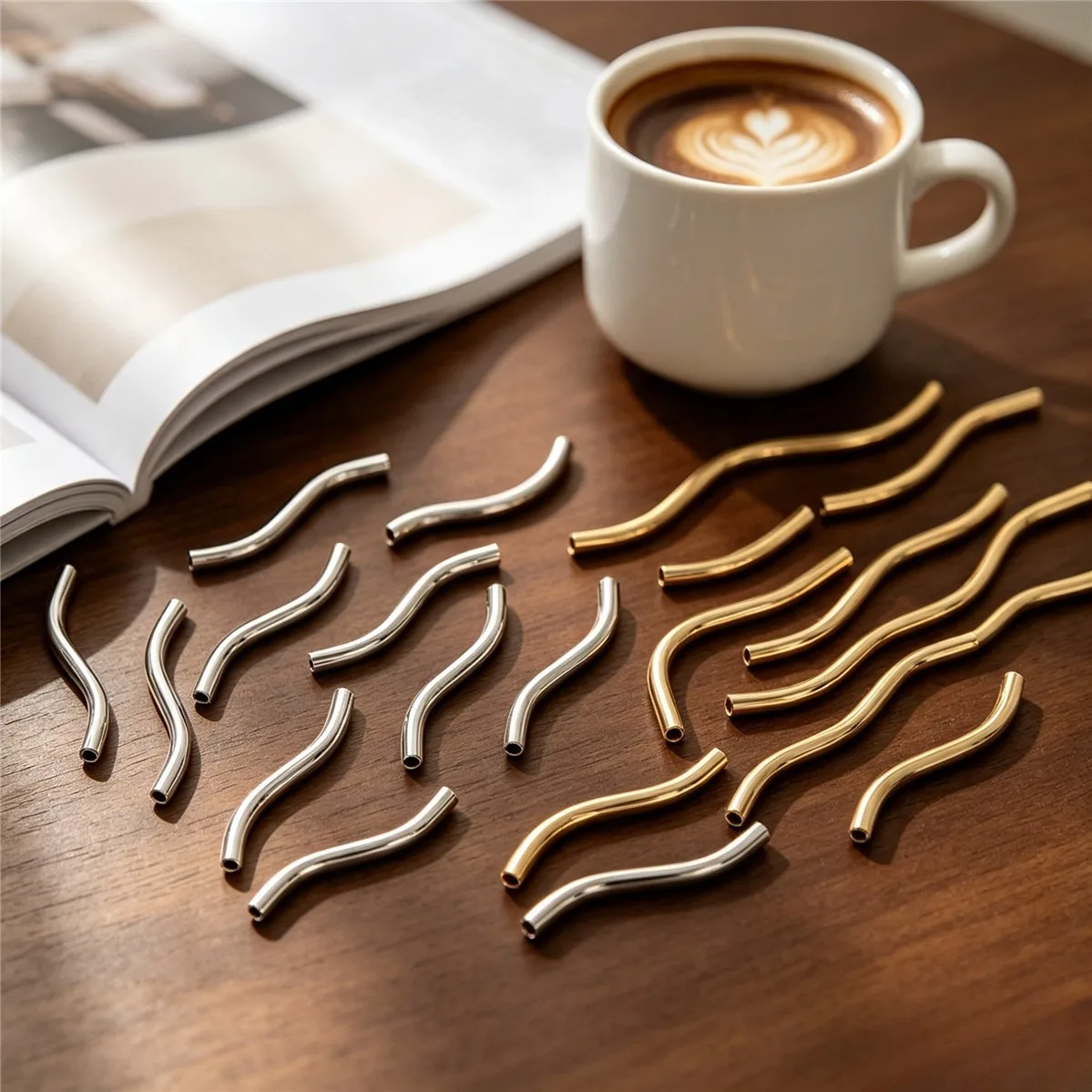 Brass Gold Plated Smooth S-shaped Hollow Curved Tube DIY Bracelet Necklace Earring Handmade Jewelry Findings