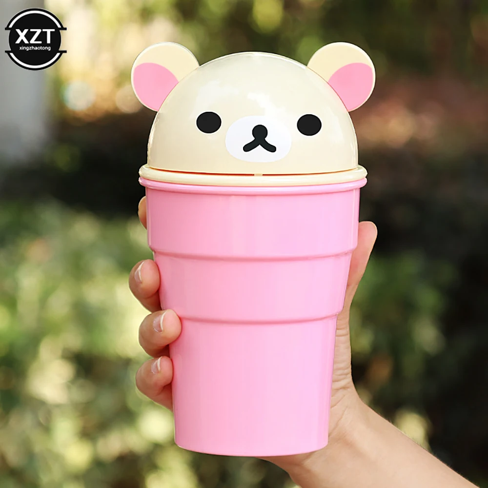 1pc Car Trash Cans Cute Cartoon Bear Style Car Storage Debris Barrels Garbage Dust Holder Rubbish Cases Bin Auto Waste Box Cup