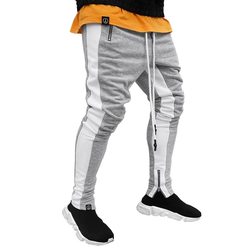 Calça esportiva masculina casual com zíper, moletom empilhado, calça lápis longa empilhada, pés pequenos, elasticidade, nova moda