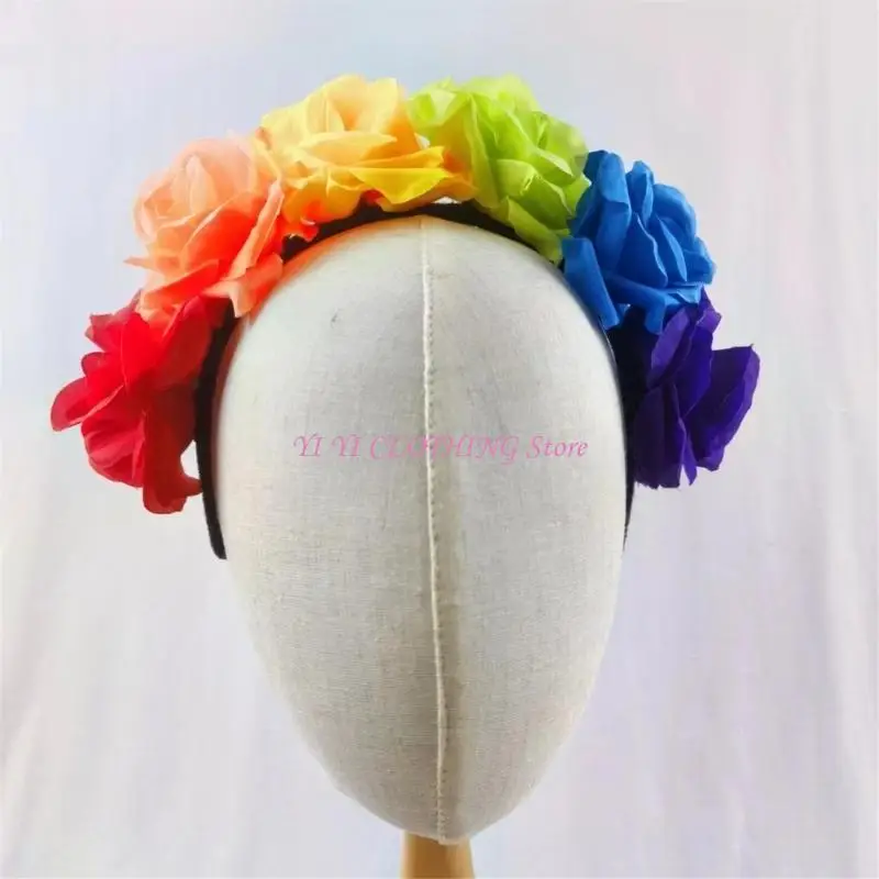 

N5KF Handmade Headband Colorful Flower Gothic Headwear Carnivals Party Props