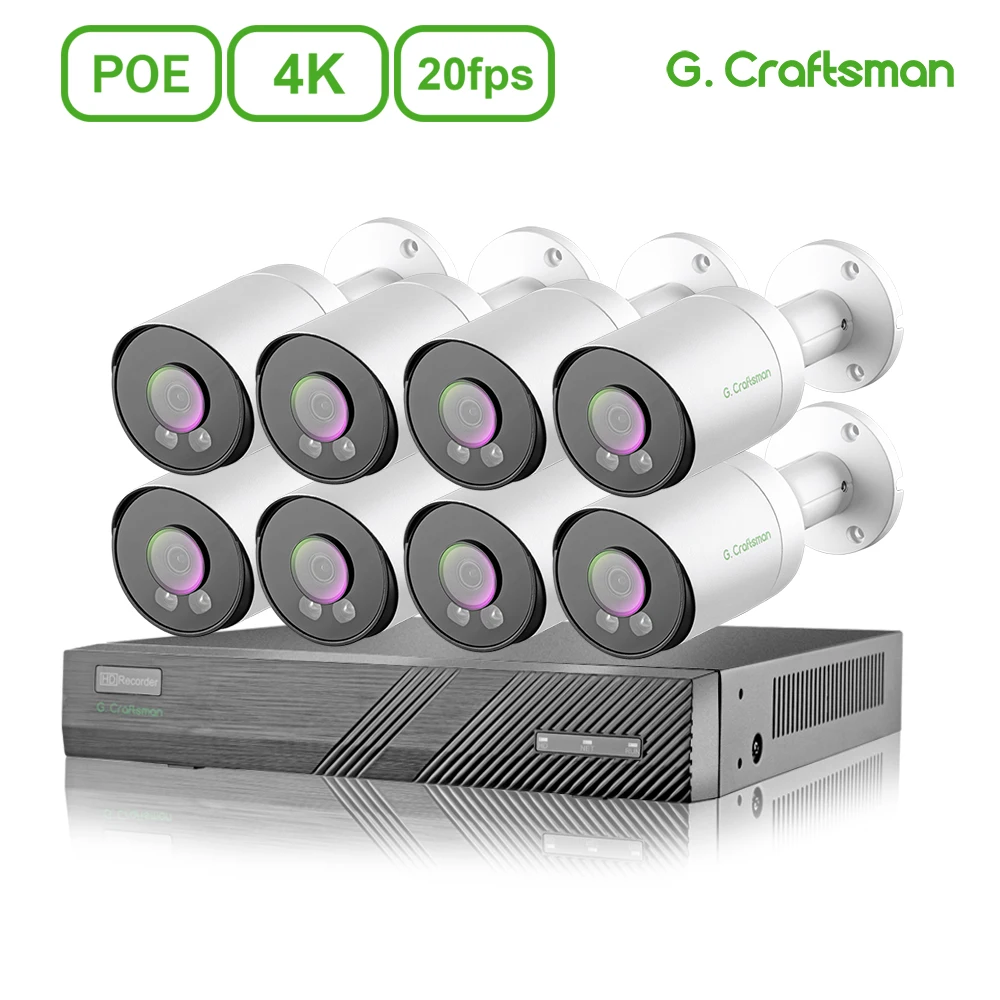 

4K POE IP Camera System Kits 2 4 6 8ch CCTV Security Sony IMAX415 20fps H.265 NVR Audio Surveillance Cameras G.Craftsman