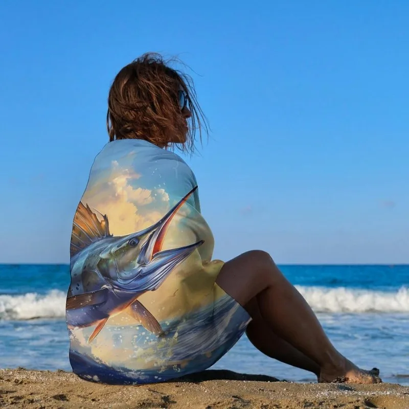 Vibrant Sailfish Beach Towel - Dynamic Ocean Art Print Microfiber Towel, Soft Quick Dry Sand-Free for Travel Pool Fishing Lovers