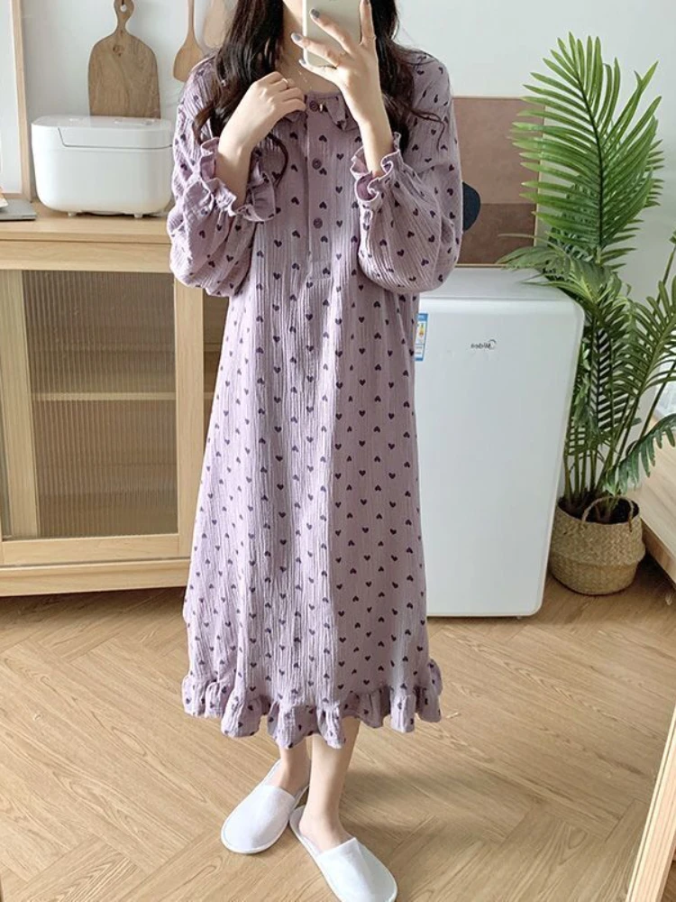 Nightgowns Women Sweet Lovely Design Print Simple Korean Style Loose Comfortable Elegant Daily Home Ladies Fashion New Autumn - Image 2
