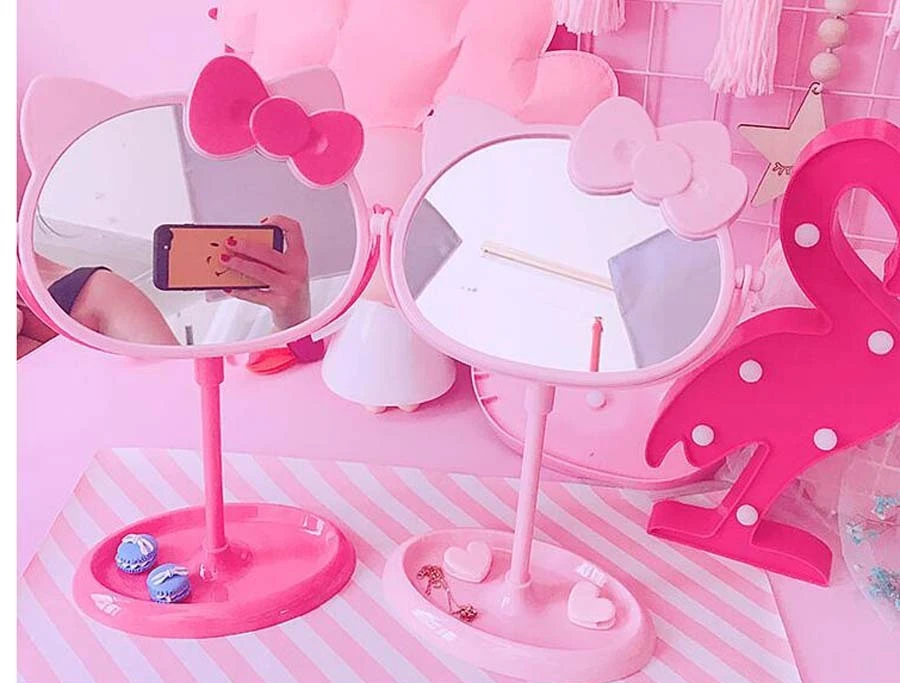 Miroir de maquillage Hello Kitty, miroir de vanité de bureau, pour usage domestique