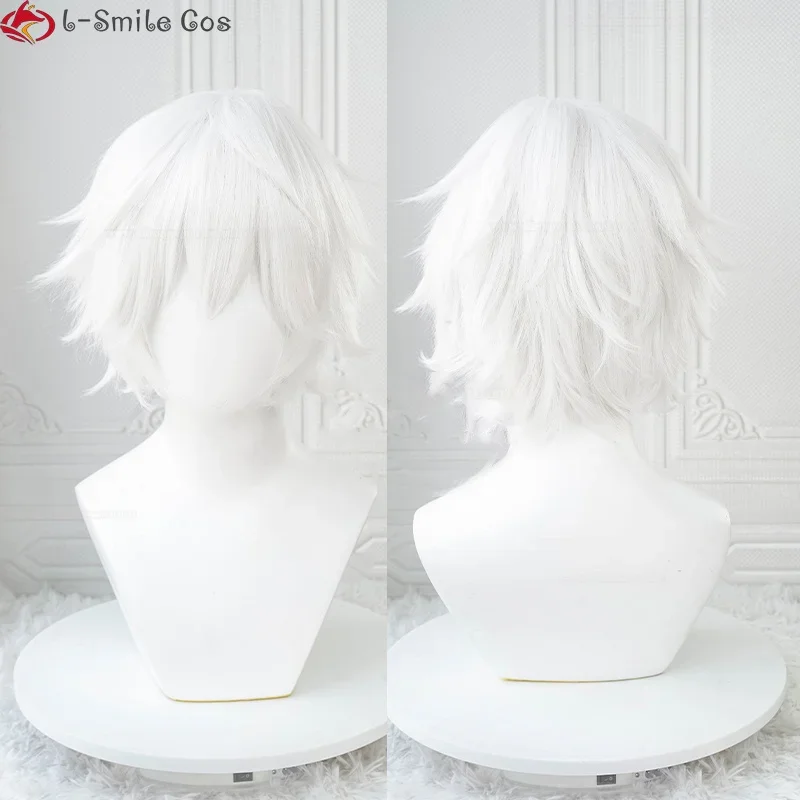 Anime Killua Zoldyck Peruca de Cosplay Masculina, Curta, Salsicha, Camadas, Branca, Resistente ao Calor, Cabelo Sintético, Perucas de Halloween, 30cm