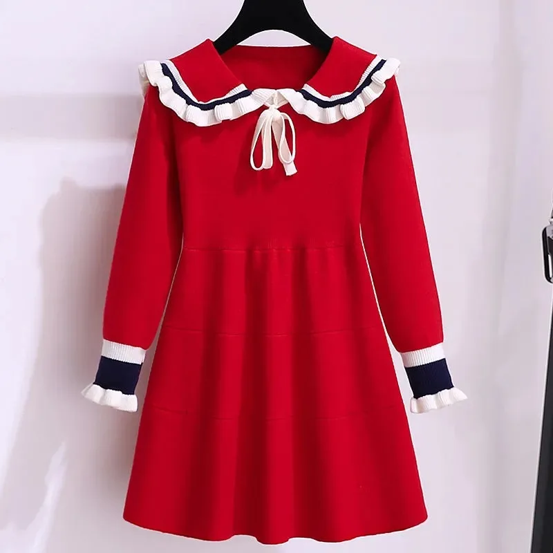 2024 Autumn winter Teenagers Girls Kids Knit Sweater Dresses Princess clothes JK sailor western bowtie 4 5 6 7 8 9 10 11 year