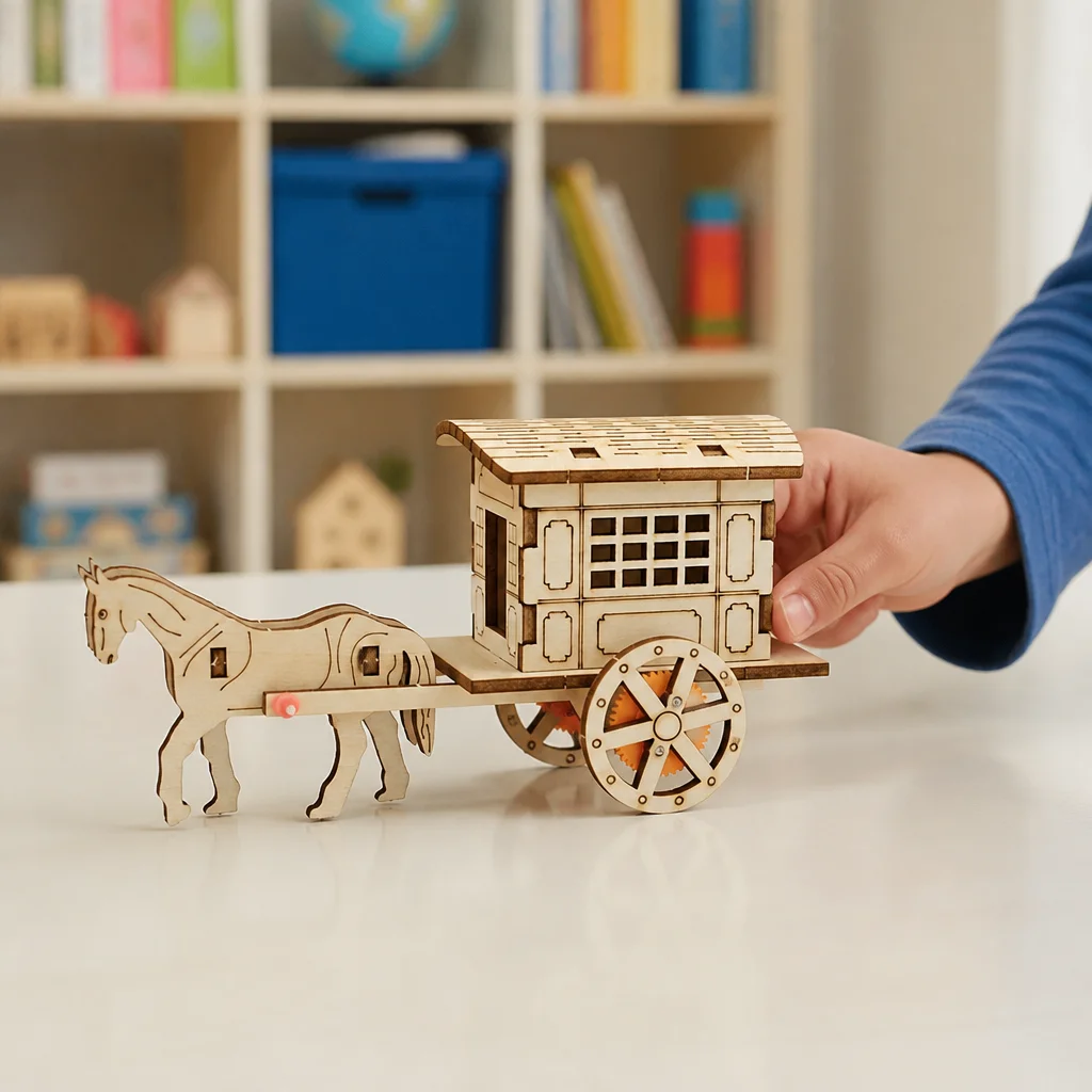 Wooden DIY Ancient Carriage Model STEM Science Kits for Kids Physics Learning Educational Toy School Teaching Aids 3D Puzzles