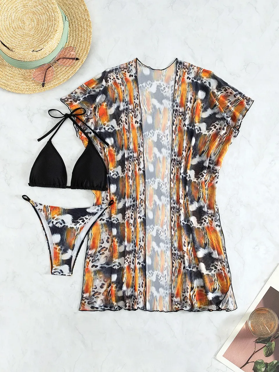 ชุดบิกินี่เซ็กซี่แบบ 3 ชิ้น สายผูกคอ ปี 2026 ชุดคลุมสำหรับผู้หญิง ชุดว่ายน้ำลายพิมพ์ ชุดว่ายน้ำสำหรับผู้หญิง ชุดชายหาด