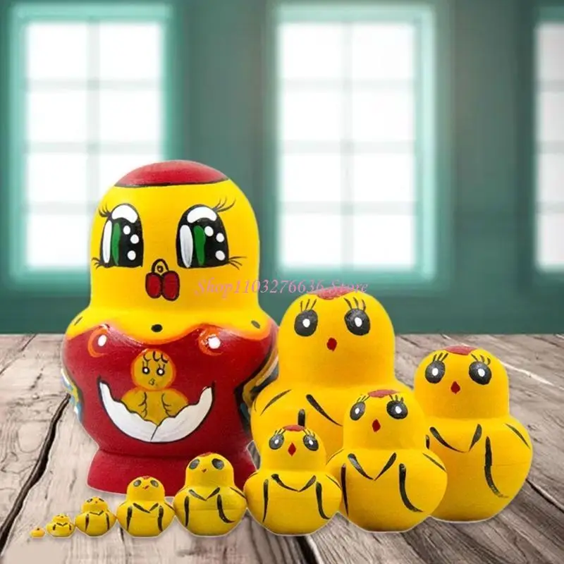 R6FD 10Pieces Vintage Matryoshka Dolls Russian Nesting Doll Set Cartoon Duck Theme Doll Cultural Gift Home Decors