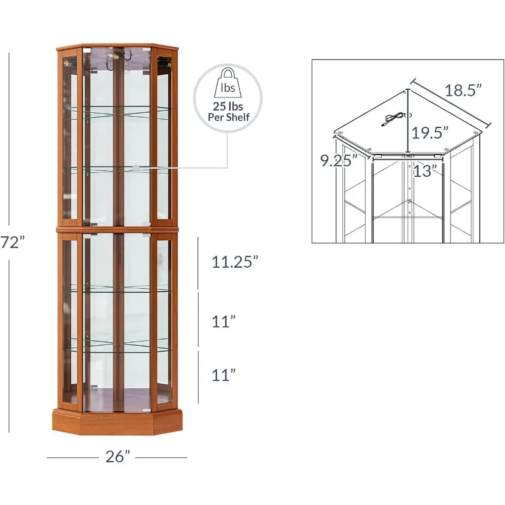 Corner display cabinets, cabinets with tempered glass doors, shelves, wooden decorative cabinets, bar, liquor storage area